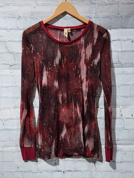 BKE Tops - BKE L Red Sheer Top Studded Crew Neck Long Sleeve Gothic Vampire Biker Rocker